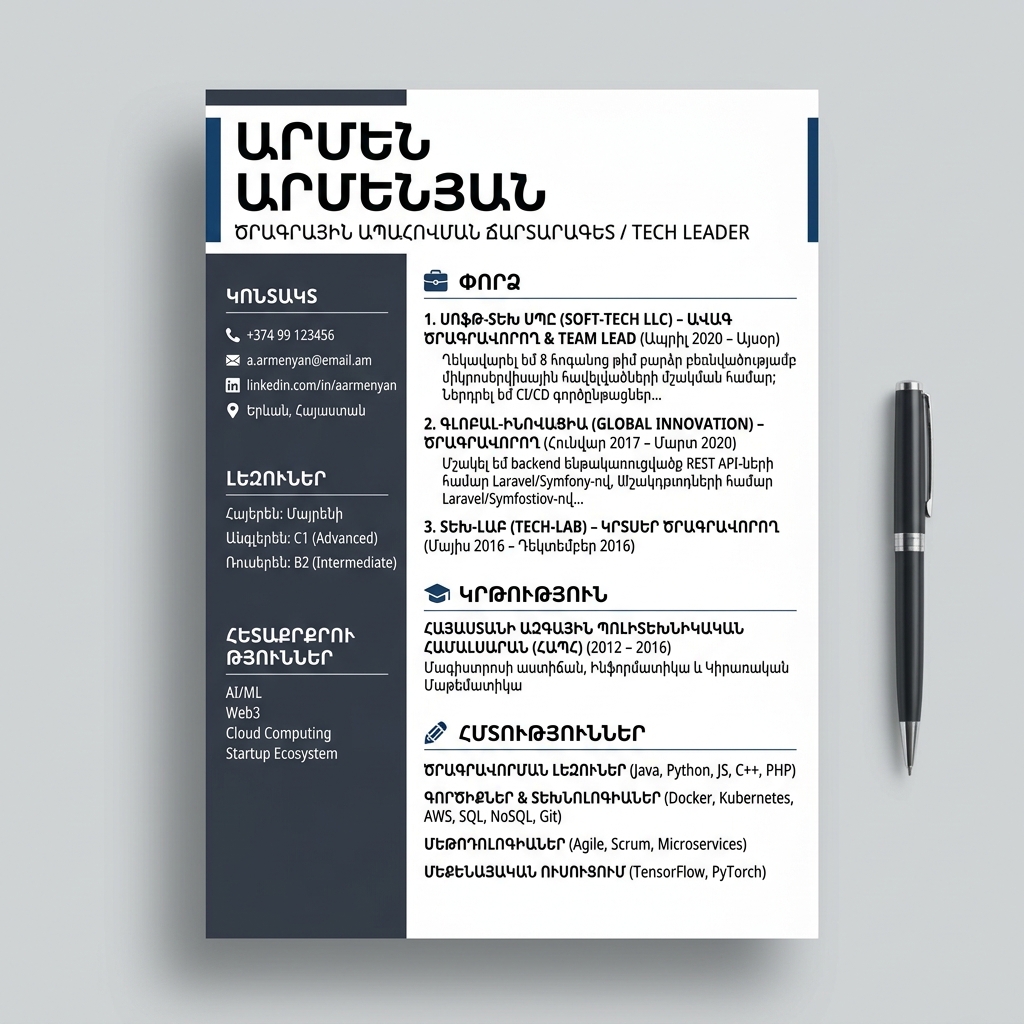 Հայերեն CV Օրինակ - Silicon Valley - MyResume.am